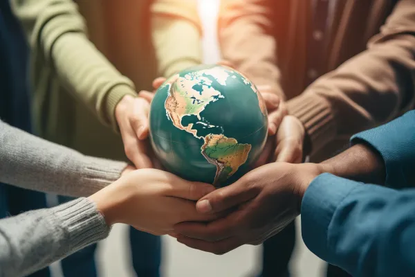 Hände halten eine Weltkugel 